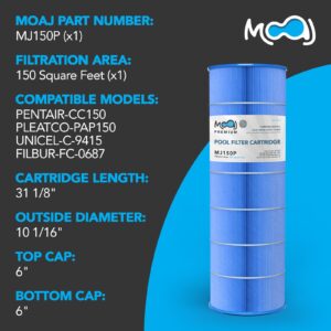 MOAJ Premium Pool Filter Replaces Pentair CC150, Clean and Clear 150, CCRP150, R173216, 160317, 160355, Predator 150, PAP150, Filbur FC-0687, C-9415 | 31 1/8" x 10 1/16" | Asepsis-Infused Filtration