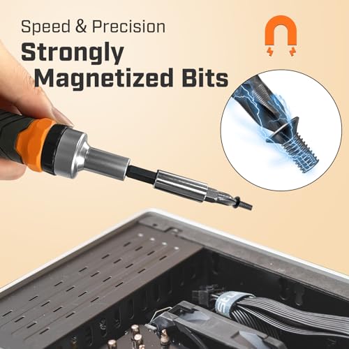 IRONCUBE Ratcheting Screwdriver Set, 56Pcs Phillips Slotted Torx Hex Pz and Socket, Magnetic Bits Set for Household, Cool Gifts for Men or Father