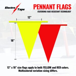 Pennant Banner Flags - OSHA 500lb Rated Safety Rooftop Flagging Traffic Party & Events - 105ft Strand Fade Resistant (Yellow, 12"x18"x105ft)