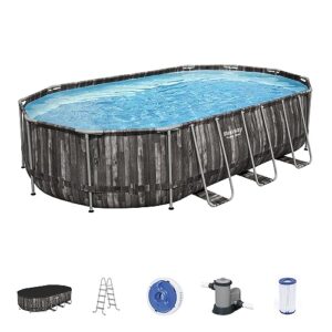bestway power steel 20' x 12' x 48" oval metal frame above ground outdoor swimming pool set with 1500 gph filter pump, ladder, and pool cover