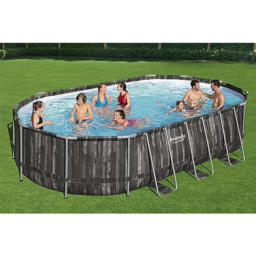 Bestway Power Steel 20' x 12' x 48" Oval Metal Frame Above Ground Outdoor Swimming Pool Set with 1500 GPH Filter Pump, Ladder, and Pool Cover