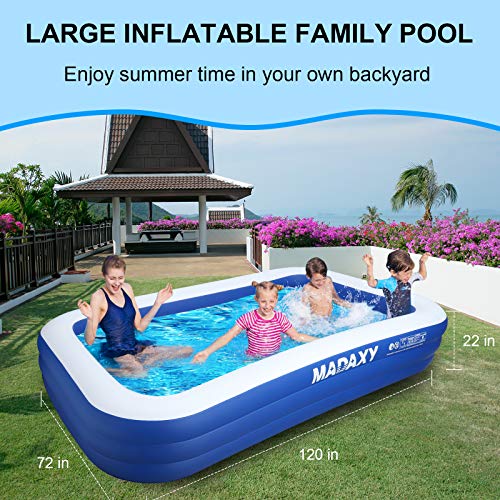 Inflatable Pool, MADAXY Swimming Pool for Kids and Adults, 120" X 72" X 22" Oversized Thickened Family Inflatable Pool for Kids, Toddlers, Adults, Outdoor, Garden, Backyard, Summer Water Party