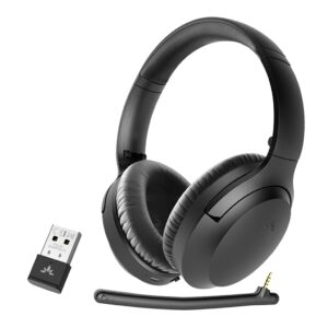 avantree aria 90b bluetooth 5.0 noise cancelling headphones with microphone & usb adapter for pc computer laptop mobile phones, 35hrs comfortable wireless headset for music & calls, work from home