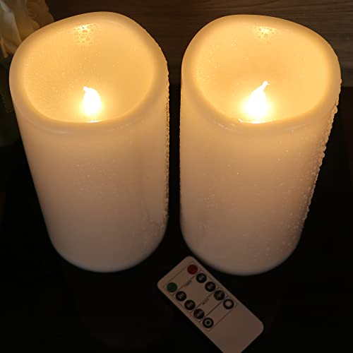 GenSwin 8” x 4” Waterproof Outdoor Flameless Candles Battery Operated with Remote Timer, Large Flickering LED Pillar Candles for Indoor Outdoor Lanterns, Won’t melt, Long-Lasting(White, Set of 2)