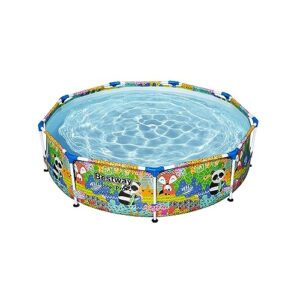 Bestway Steel Pro 9 Foot x 26 Inch Above Ground Round Outdoor Backyard Swimming Pool with 851 Gallon Water Capacity, Panda Jungle Print
