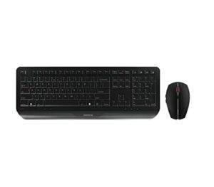 cherry gentix wireless keyboard and mouse set combo for desktop - full size for computer desktop or laptop at the office or at home - silent, quiet keystrokes with an ergo build - black