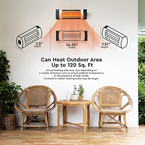 Comfort Zone Electronic Indoor/Outdoor Wall Mounted Patio Space Heater, Adjustable Thermostat, Timer, & IP34 Waterproof Rating, (Mount Hardware Included), Commercial and Residential, 1,500W, CZPH10