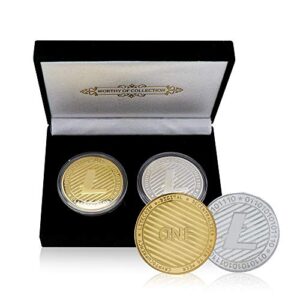 bitcoin ethereum litecoin 24k gold plated cryptocurrency commemorative coin collection with luxury case (litecoin (gold+silver) with luxury case)