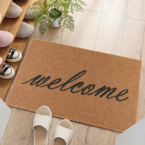 ourwarm welcome mats for front door, entryway welcome doormat with thickened non-slip pvc backing for outdoor and indoor use, 16 x 30 inch coir layered door mats for front porch farmhouse decor