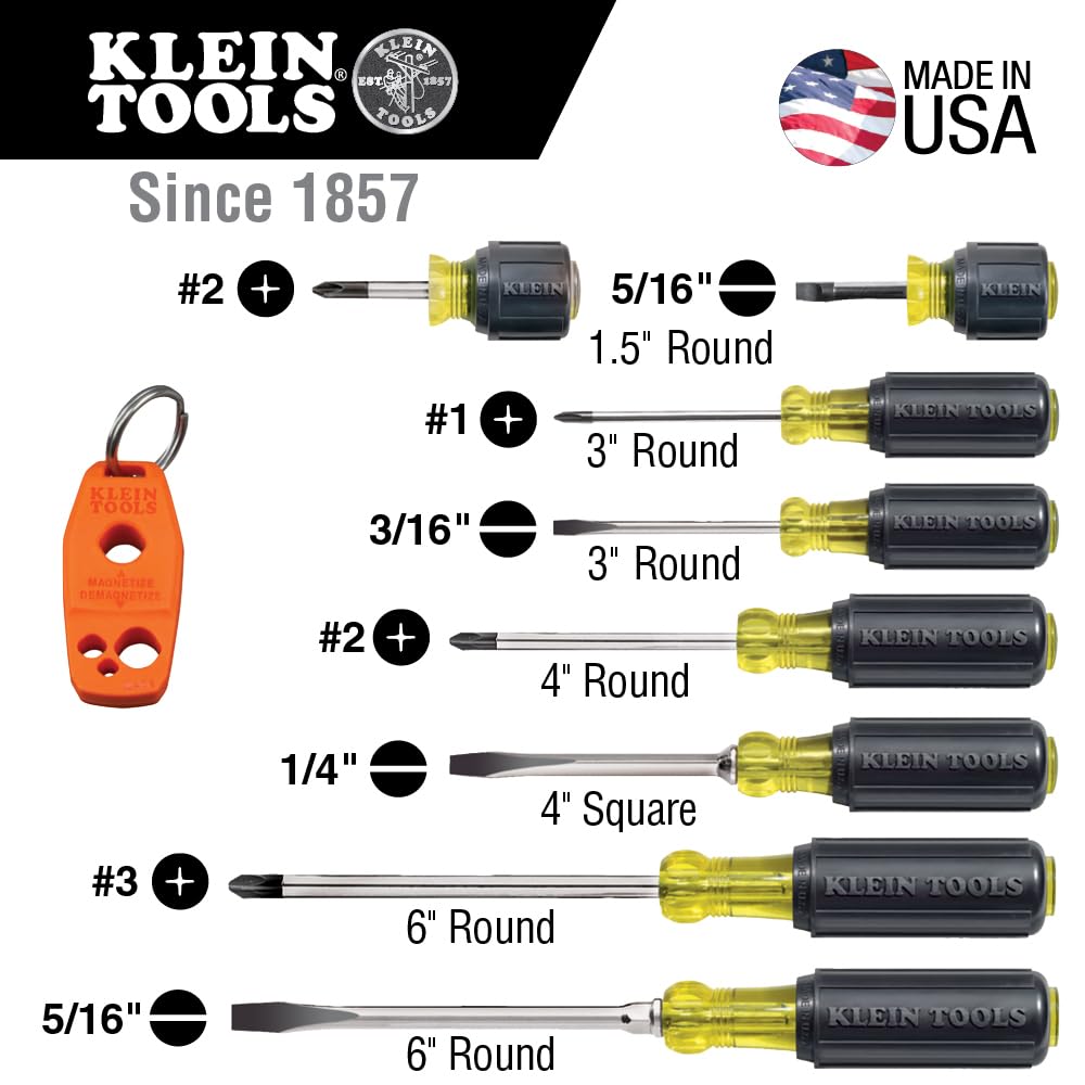 Klein Tools 80021 Tool Set, Screwdriver and Nut Driver Tool Kit with Assorted Tips, Nut Drivers and Magnetizer / De-Magnetizer, 16-Piece