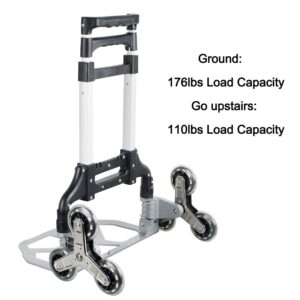 Stair Climbing Cart Portable Folding Stair Climber Hand Truck Trolley Aluminum Alloy 3–Level Height Adjustable with 6 Crystal Wheels and Climbing Ropes for Supermarket Home