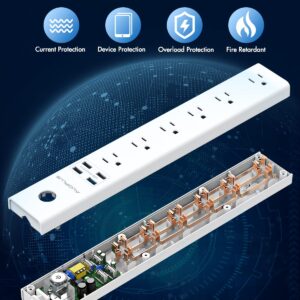 2 Pack Power Strip Surge Protector Flat Plug - 6 Widely Spaced Outlets 4 USB Charging Ports, 2100J/10A with 6Ft Long Extension Cord, Overload Surge Protection, Wall Mount for Home Office