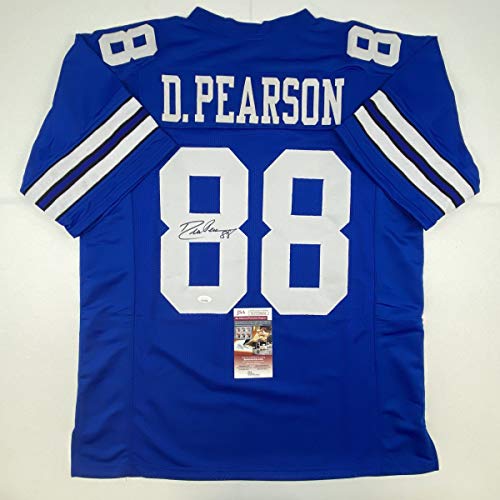 Autographed/Signed Drew Pearson Dallas Blue Football Jersey JSA COA