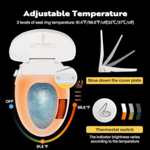 VIVOHOME Smart Heated Bidet Toilet Seat with Self-Cleaning Nozzle for Rear and Front Cleansing, Warm Air Dryer with Adjustable Temperature Settings, Soft Close Lid, Nightlight