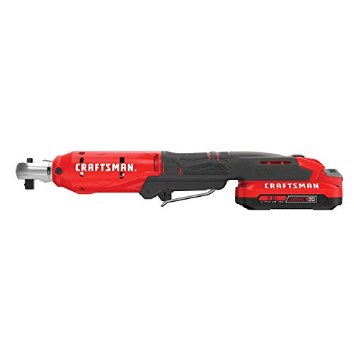 CRAFTSMAN V20 Cordless Ratchet Wrench Kit, 3/8 inch Drive, 300 RPM, up to 35 ft-lbs of Torque, Battery and Charger Included (CMCF930D1)