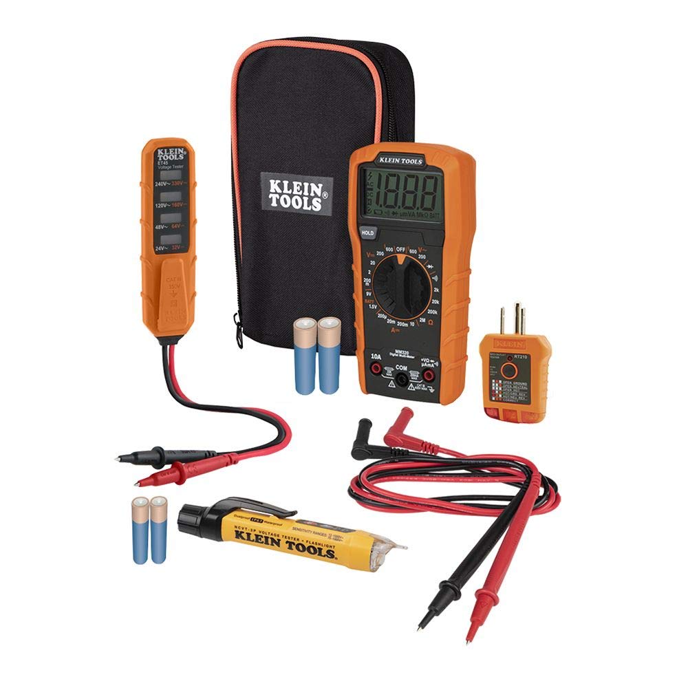 Digital Multimeter Electrical Test Kit, Non-Contact Voltage Tester, Receptacle Tester, Carrying Case and Batteries Klein Tools MM320KIT