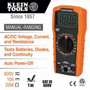 Digital Multimeter Electrical Test Kit, Non-Contact Voltage Tester, Receptacle Tester, Carrying Case and Batteries Klein Tools MM320KIT