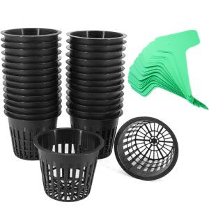business king 3 inch net pots for hydroponics 30 packs with plant labels 30pcs heavy duty wide mouth net cups slotted mesh pot hydroponics supplies
