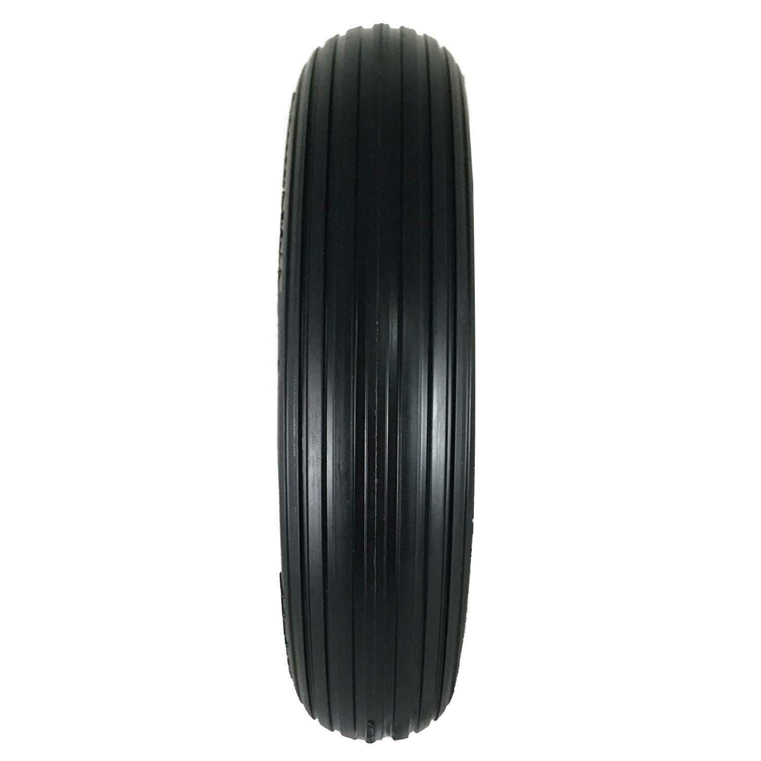 Wheelbarrow Tire 4.80/4.00-8 Flat-Free with 3/4 & 5/8 Wheel Bearing, 3-6" Hub 16" Solid Rubber Wheel Barrel Tires Non-Slip for Yard Cart Garden Wagon (Black)