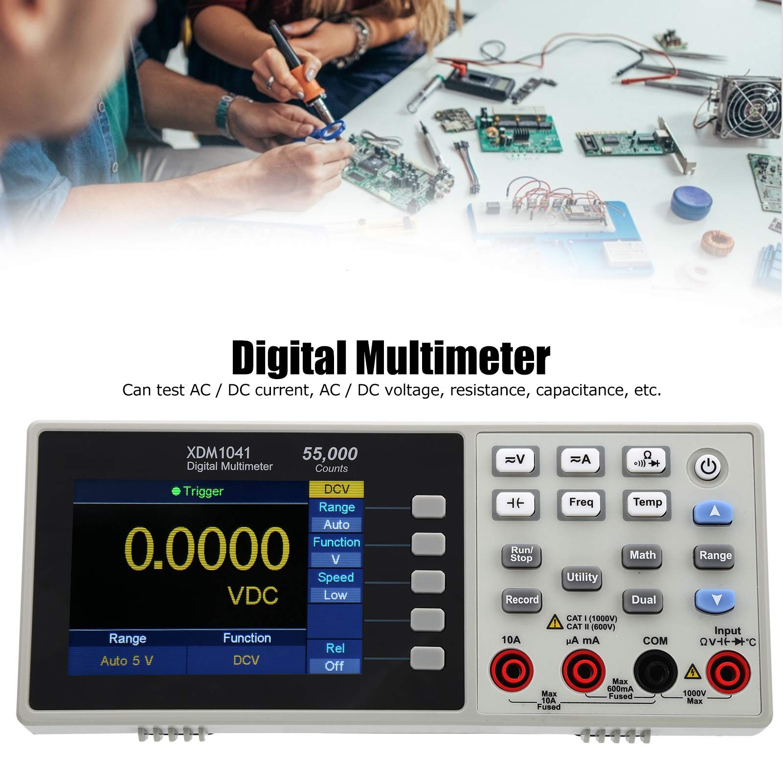 Mini Desktop Multimeter, 55000 Counts 3.7in LCD Digital Multi Tester, AC/DC Current, AC/DC Voltage, Resistance, Capacitance(US Plug)