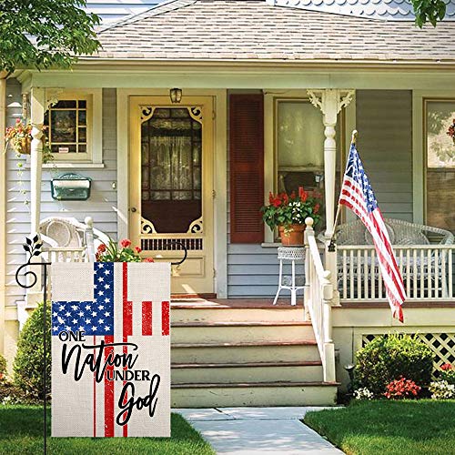 CROWNED BEAUTY 4th of July Patriotic Garden Flag 12×18 Inch Double Sided One Nation under God Welcome Outside Yard American Independence Memorial Day Veteran Soldier Decor