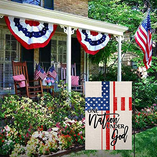 CROWNED BEAUTY 4th of July Patriotic Garden Flag 12×18 Inch Double Sided One Nation under God Welcome Outside Yard American Independence Memorial Day Veteran Soldier Decor