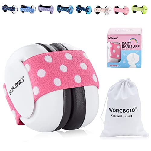 WORCBGIO Infant Ear Protection Headphones with Adjustable Elastic Headband&Comfortable White Muffs Baby Earmuff Helps Sleep Well & Reduce Noise (Gypsophila, Pink