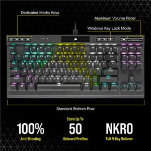 CORSAIR K70 RGB Tenkeyless Mechanical Gaming Keyboard - CHERRY MX SPEED Switches, Aluminum Frame, Per-Key RGB Backlighting, Detachable USB-C Cable
