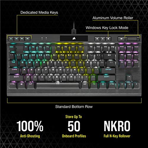 CORSAIR K70 RGB Tenkeyless Mechanical Gaming Keyboard - CHERRY MX SPEED Switches, Aluminum Frame, Per-Key RGB Backlighting, Detachable USB-C Cable