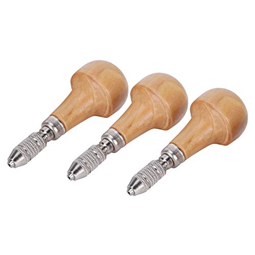 3 Set Hand Chucks Wooden Handles Pin Vise Hand Drill Wooden Handle Pear Shape Graver Handle for Diamond Stone Setting Graver Replacement