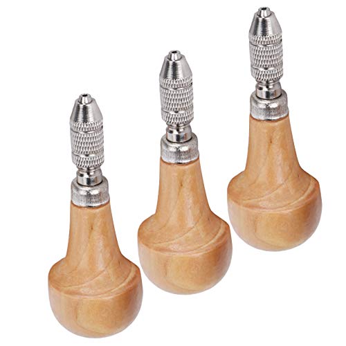 3 Set Hand Chucks Wooden Handles Pin Vise Hand Drill Wooden Handle Pear Shape Graver Handle for Diamond Stone Setting Graver Replacement