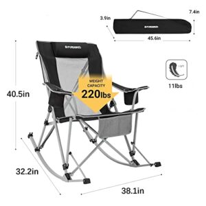 FUNDANGO Big Curved Rocking Camping Chair,Folding Outdoor Patio Mesh Chair,Portable High Back Camp Rocker for Adults with 2 Cup Holder Headrest Armrest for Picnic Lawn Backyard Garden Travel