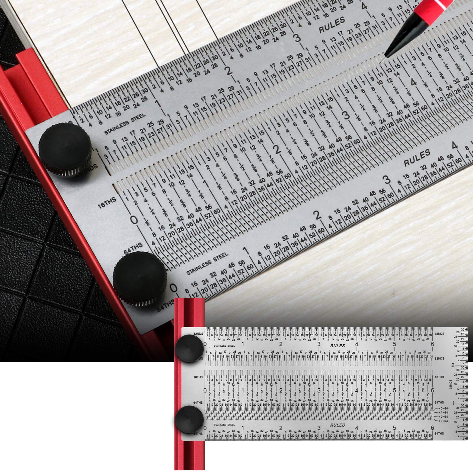 T-Rule,Precision Marking T-Rule,Precision Woodworking Tools T-Square,Stainless Steel Positioning Scribing Gauge, Carpenter Mark T-Rule (6inch)