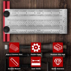 T-Rule,Precision Marking T-Rule,Precision Woodworking Tools T-Square,Stainless Steel Positioning Scribing Gauge, Carpenter Mark T-Rule (6inch)