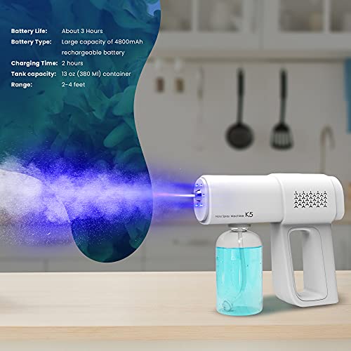 NORDMOND Professional Disinfectant Fogger Machine, Sanitizer Sprayer. Electrostatic ULV Atomizer & Cordless Handheld Nano Steam Gun – Rechargeable Spray Gun with Blue Light for Touchless Sanitization