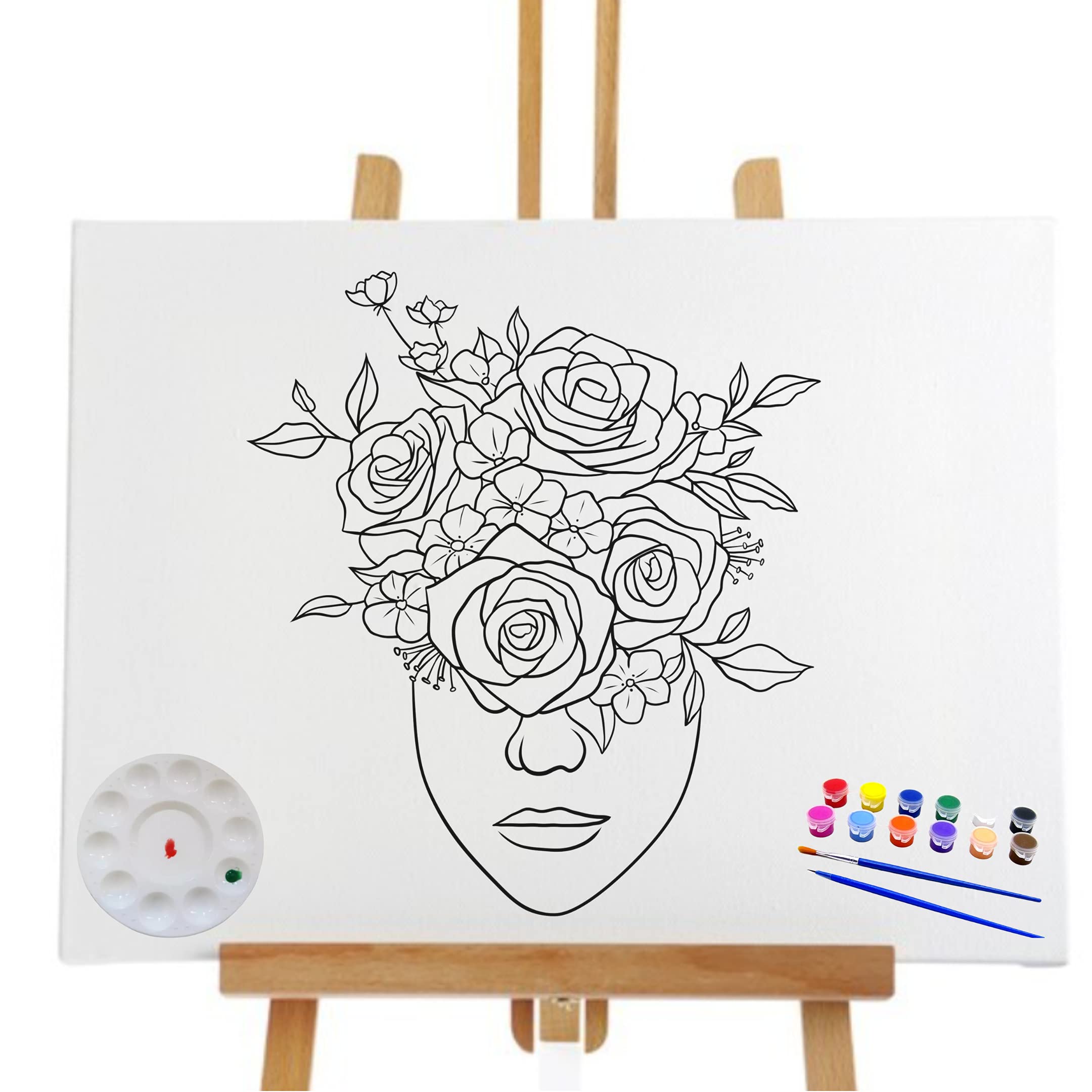 Essenburg Pre Drawn Canvas Flower Lady Paint Kit | Adult & Teen Sip and Paint Party Favor | DIY Date Night Couple Activity (S 8x10 CANVAS ONLY)