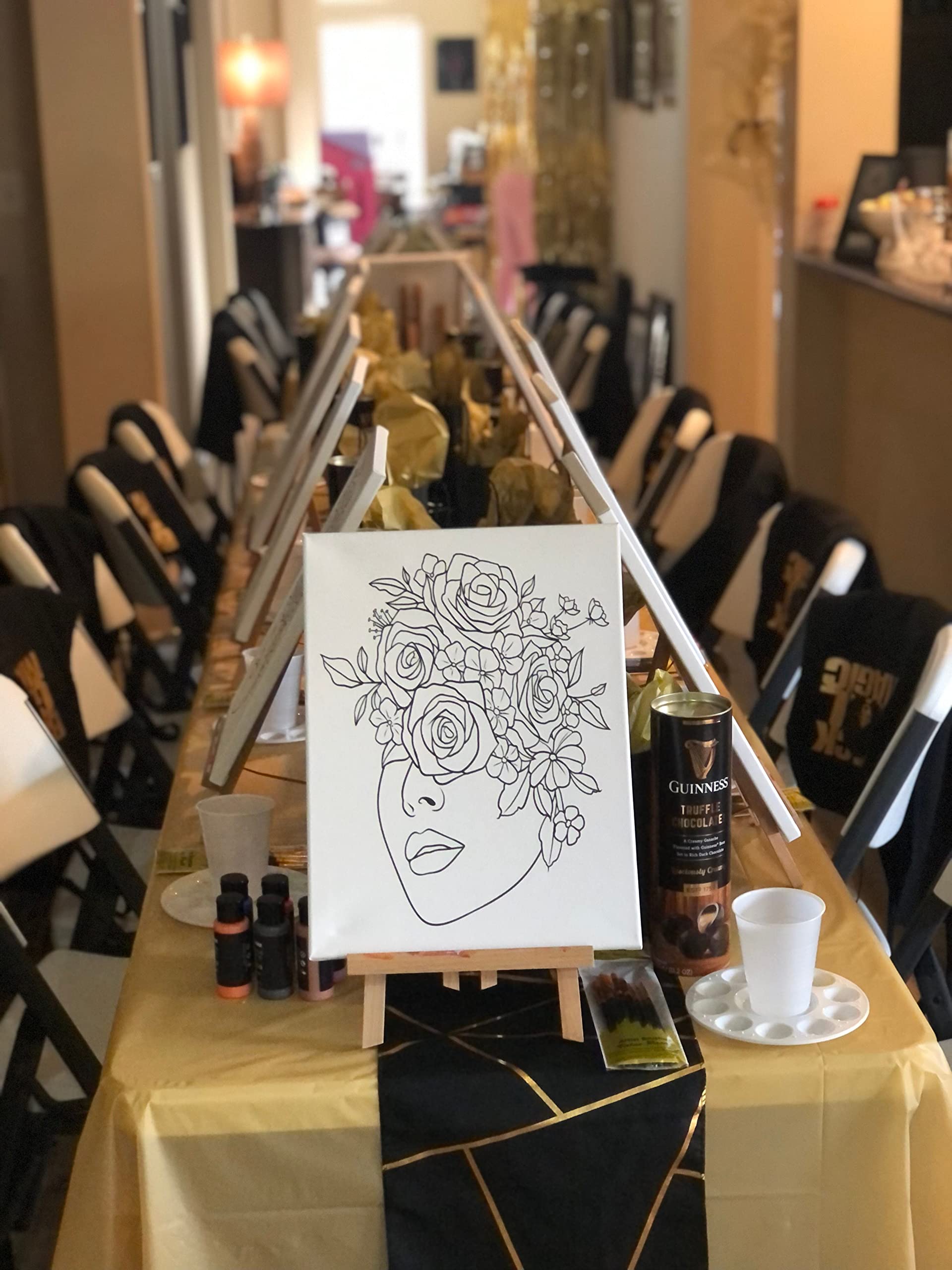 Essenburg Pre Drawn Canvas Flower Lady Paint Kit | Adult & Teen Sip and Paint Party Favor | DIY Date Night Couple Activity (S 8x10 CANVAS ONLY)