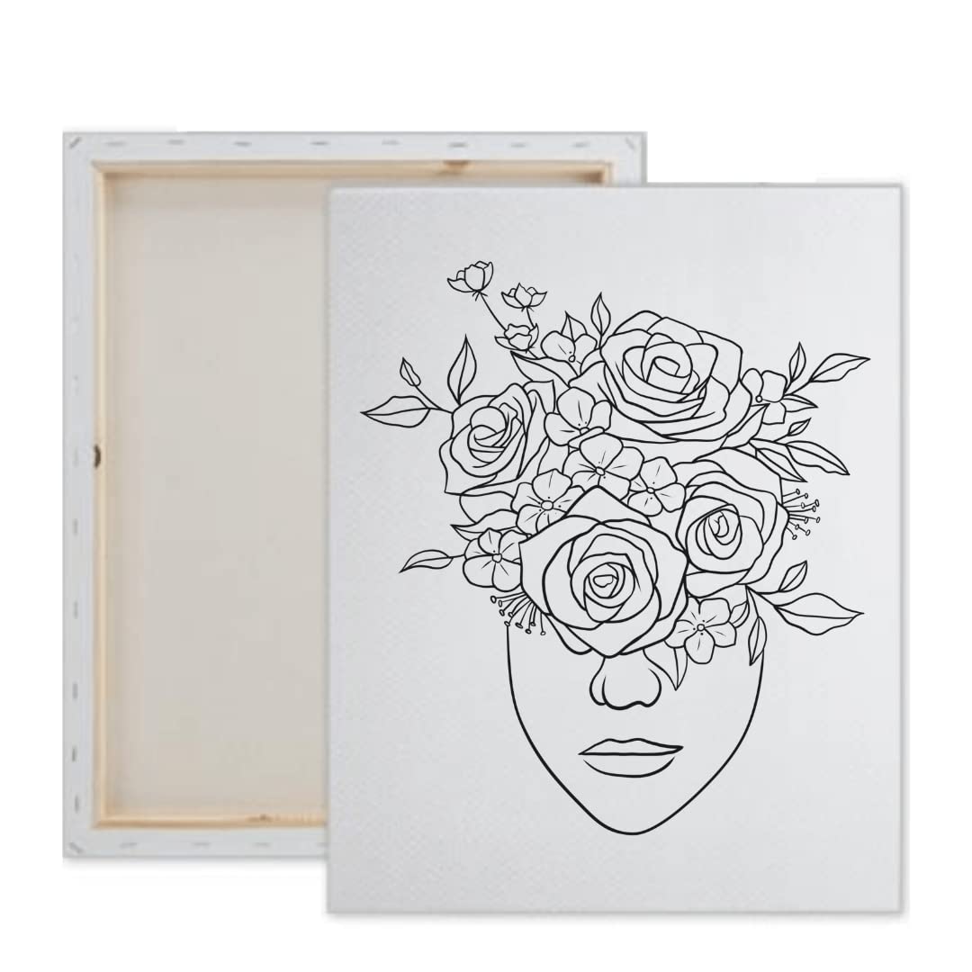 Essenburg Pre Drawn Canvas Flower Lady Paint Kit | Adult & Teen Sip and Paint Party Favor | DIY Date Night Couple Activity (S 8x10 CANVAS ONLY)