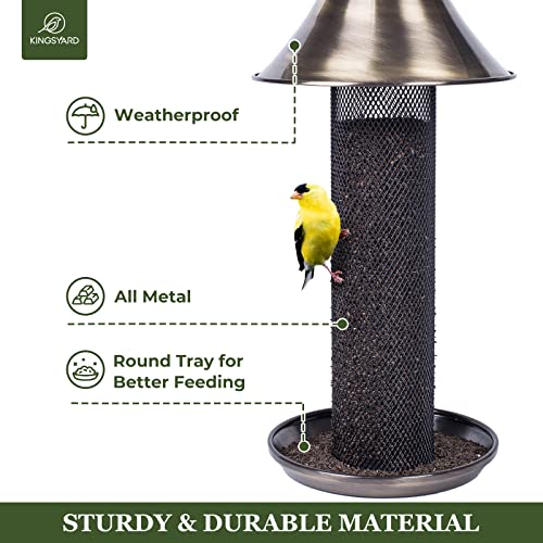 Kingsyard Metal Finch Bird Feeders for Outside, Hanging Tube Mesh Feeder for Nyjer/Thistle, 3 lbs Seed Capacity, Weatherproof, Great for Attracting Wild Bird, Brushed Bronze