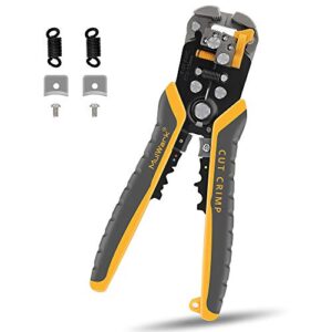 mulwark 3 in 1 automatic self adjusting wire stripper/cutter/crimper, 8 inch multi pliers for electrical wire stripping, cable cutting, crimping tool from 8 awg to 30 awg