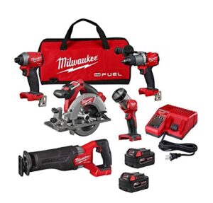 2998-25 m18 fuel 18-volt lithium-ion brushless cordless combo kit (5-tool) with two 5.0 ah batteries, 1 charger 1 tool bag