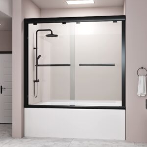 delavin 56-60 in. frameless shower door, bathroom sliding shower door, 5/16" (8mm) clear tempered glass, sgcc tempered glass door with explosion-proof film