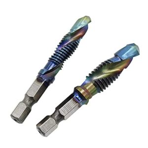 1/4 Inch Hex Shank Tap Drill Bit Set HSS Thread Spiral Combination Drilling Tapping Chamfering Metal Tools Bits Metric & Inch M3-M10, 6 Pcs