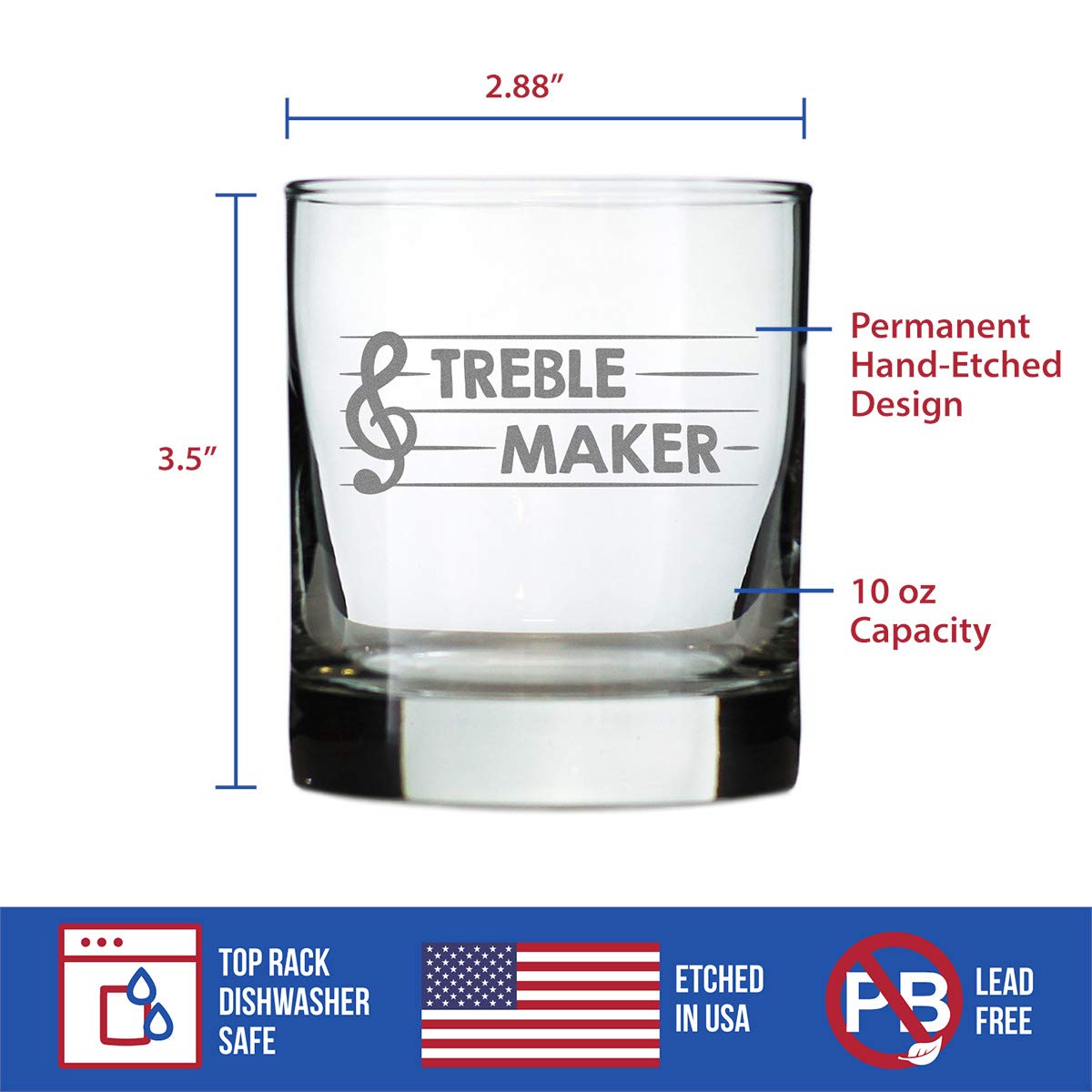 Treble Maker - Whiskey Rocks Glass - Cute Unique Music Teacher Gifts for Musical Men & Women - 10.25 Oz