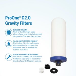 ProOne (3 Filters) G2.0 9-Inch Gravity Water Replacement Filter, Big+ Replacement Water Filter for Countertop Gravity Water Filtration Systems, Independently Tested Proven to Reduce PFAS