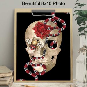 Poster of Wall Art - Gothic Skull Wall Decor - Snake Picture - Glam Print for Room or Home Decoration - Fashion Design - Designer Gifts for Women, Wife, Her, Teens, Girls - Glamour Couture