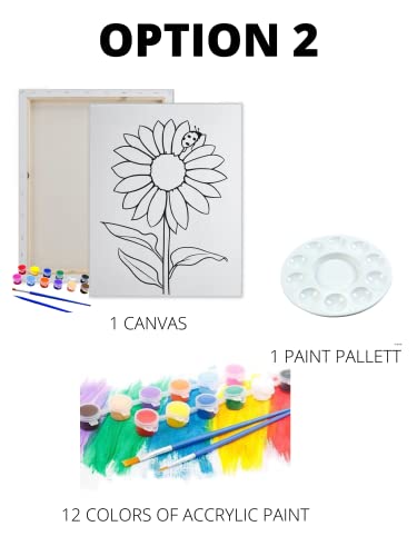 Essenburg Pre Drawn Canvas Paint Kit | Teen, Kids and Adult Sip and Paint Party Favor | DIY Date Night Couple Activity| Canvas Boards for painting| Birthday Party Gift Sunflower (S 8X10 CANVAS ONLY)