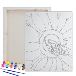 Essenburg Pre Drawn Canvas Paint Kit | Teen, Kids and Adult Sip and Paint Party Favor | DIY Date Night Couple Activity| Canvas Boards for painting| Birthday Party Gift Sunflower (S 8X10 CANVAS ONLY)