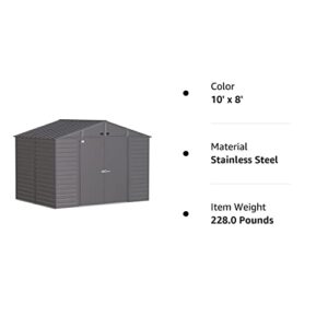 Arrow Select 10' x 8' Outdoor Lockable Steel Storage Shed Building, Charcoal