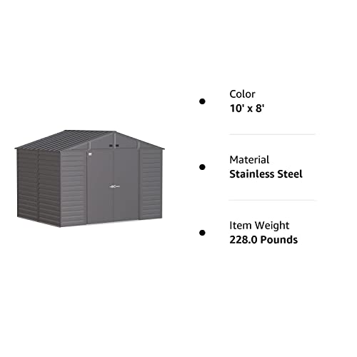 Arrow Select 10' x 8' Outdoor Lockable Steel Storage Shed Building, Charcoal